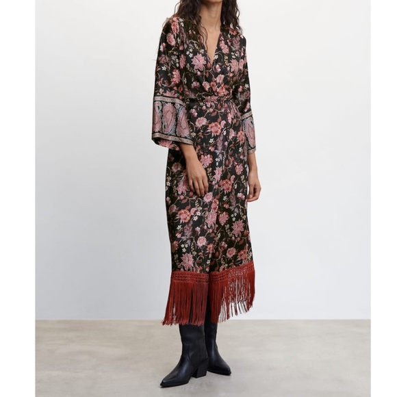 Paisley Print Fringed Hem Wrap Dress - Picture 2 of 2